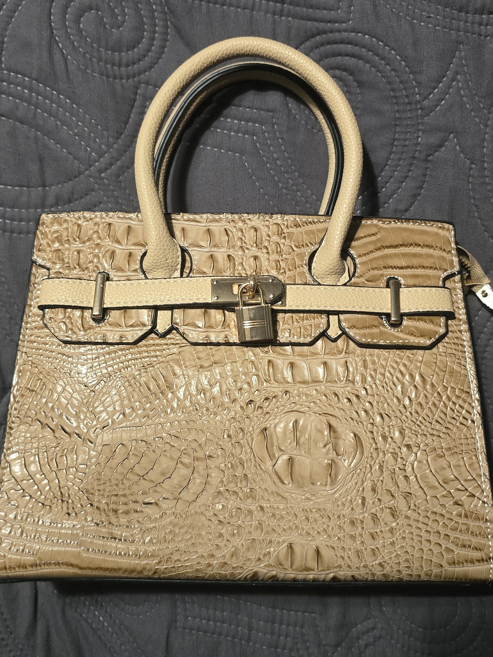 Classic Croc-Embossed Tote Bag in Beige